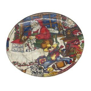 handmade decoupage Christmas Santa plate toy shop cowboy guitar doll house 7" re